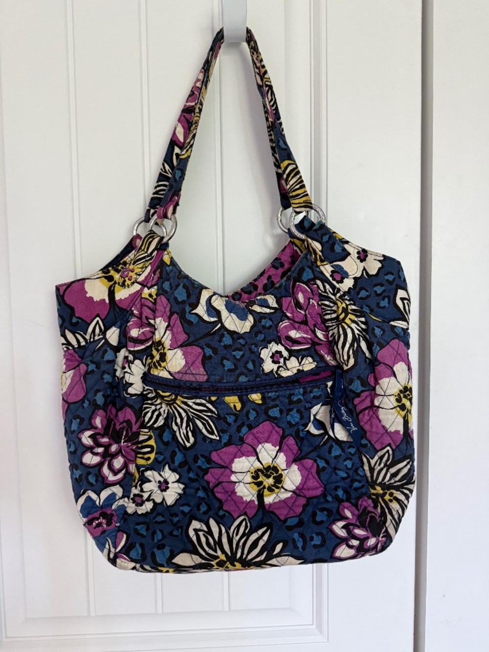 Vera Bradley Floral Shoulder Tote Bag Purple Blue Yellow Cotton Handbag